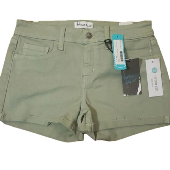 S𝅺titch Fix |‎ Studio Blue Kadence Mid Rise Raw Edge Cuffed Short Olive Size 4 - Picture 1 of 4
